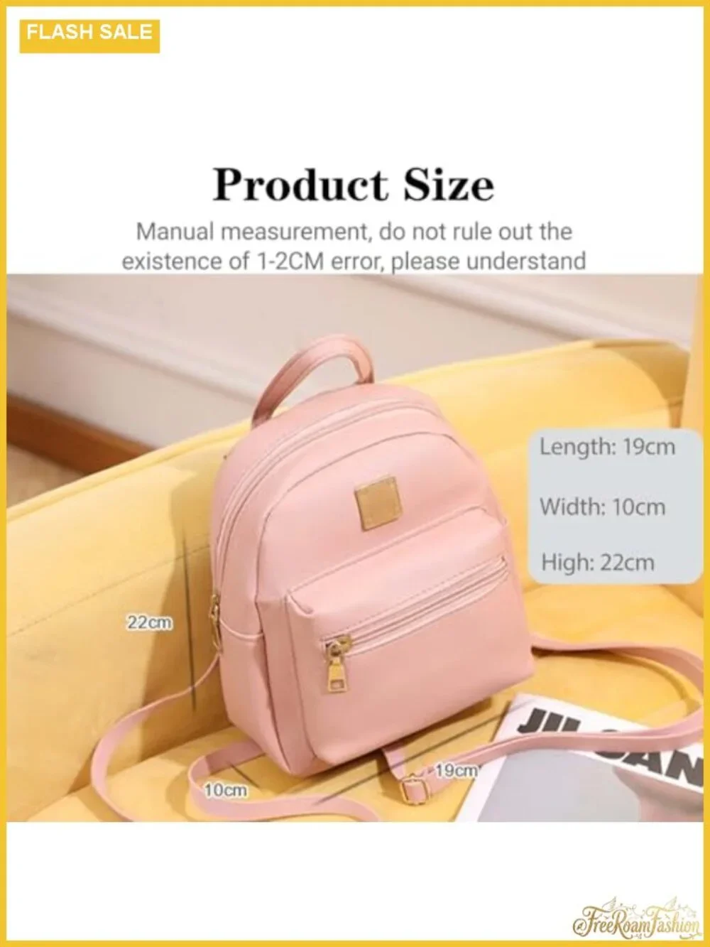 Women's Small Faux Leather Backpack Purse, Adjustable Strap, 2 Pockets, Travel